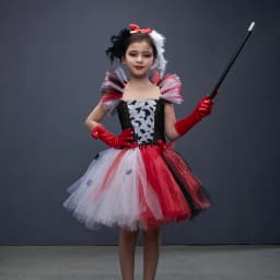 Deluxe Cruella Inspired Tutu Dress for Grils Evil Villain Halloween Costume Dalmatians Dog Black White Kids Fancy Cosplay Dress