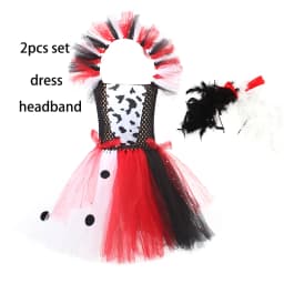 Deluxe Cruella Inspired Tutu Dress for Grils Evil Villain Halloween Costume Dalmatians Dog Black White Kids Fancy Cosplay Dress