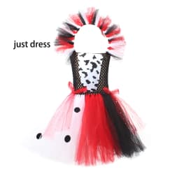 Deluxe Cruella Inspired Tutu Dress for Grils Evil Villain Halloween Costume Dalmatians Dog Black White Kids Fancy Cosplay Dress