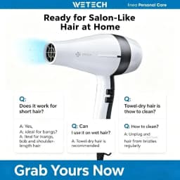 WETECH 2000W Professional Negative Ionic Hair Dryer Adjustable Temperature Speed Blow Dryer With Concentrator Nozzle Home Salon Hair Styling Tool 100-240V Dual Voltage