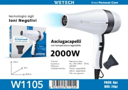 WETECH 2000W Professional Negative Ionic Hair Dryer Adjustable Temperature Speed Blow Dryer With Concentrator Nozzle Home Salon Hair Styling Tool 100-240V Dual Voltage