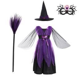 Girls Halloween Witch Costume Children Cosplay Vampire Dresses with Pointed Hat Kids Carnival Party Cosplay Fancy Dress