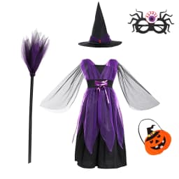 Girls Halloween Witch Costume Children Cosplay Vampire Dresses with Pointed Hat Kids Carnival Party Cosplay Fancy Dress