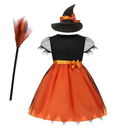 Girls Halloween Witch Costume Children Cosplay Vampire Dresses with Pointed Hat Kids Carnival Party Cosplay Fancy Dress