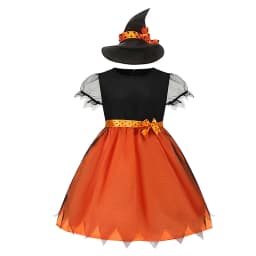 Girls Halloween Witch Costume Children Cosplay Vampire Dresses with Pointed Hat Kids Carnival Party Cosplay Fancy Dress