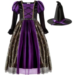 Girls Halloween Witch Costume Children Cosplay Vampire Dresses with Pointed Hat Kids Carnival Party Cosplay Fancy Dress