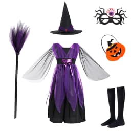 Girls Halloween Witch Costume Children Cosplay Vampire Dresses with Pointed Hat Kids Carnival Party Cosplay Fancy Dress