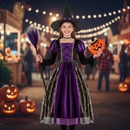 Girls Halloween Witch Costume Children Cosplay Vampire Dresses with Pointed Hat Kids Carnival Party Cosplay Fancy Dress