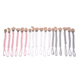 Simple Crochet Cotton Cloth Baby Pacifier Chain Moon Heart Beech Wood Clip For Handmade Baby Nipple Soother Chain Teething Toy