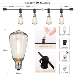110V US Plug ST38 String Lights Outdoor Garland Connectable Shatterproof Waterproof Plastic LED Bulb Dimmable Patio Garden Decor