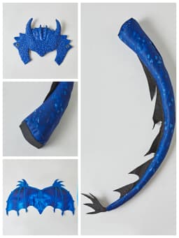 The Frost Blue Dragon Knight Jumpsuit for Kids, Halloween Carnival Theme Party Costume with Wing Tail Mask