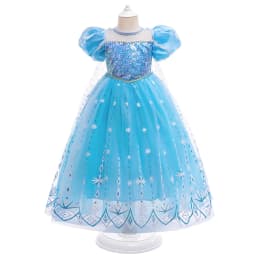 Girls 8pcs Sequin Elsa Princess Gown Girl Frozen Cosplay Party Dress Young Kids Shining Snowflake Clothes Fashion Evening Gown