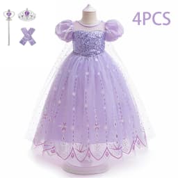 Girls 8pcs Sequin Elsa Princess Gown Girl Frozen Cosplay Party Dress Young Kids Shining Snowflake Clothes Fashion Evening Gown