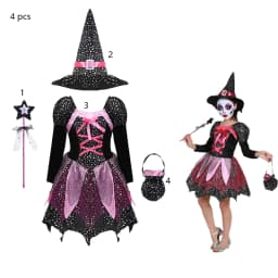 Halloween Party Costumes Witch Dress for Girls Kids Cosplay Carnival Clothes with Hat Bag Carnival Party Outfits