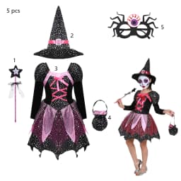Halloween Party Costumes Witch Dress for Girls Kids Cosplay Carnival Clothes with Hat Bag Carnival Party Outfits