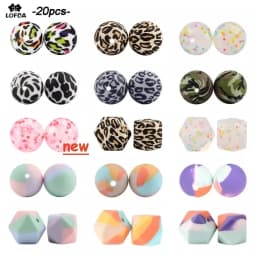 LOFCA 20pcs Tie dye leopard Terrazzo Dalmatian camo Silicone Loose Beads Teething Beads DIY Chewable Baby Safe Teether Round