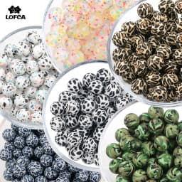 LOFCA 20pcs Tie dye leopard Terrazzo Dalmatian camo Silicone Loose Beads Teething Beads DIY Chewable Baby Safe Teether Round