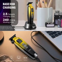Hatteker New Electric Hair Clipper with Base Charging Oiled Blade Engraving Push White Salon Haircut Knife, Hairdressing Trimmer
