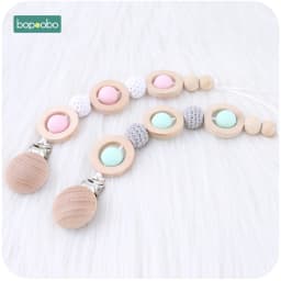 Bopoobo 30mm Wood Ring Teether Baby Wooden Teether Pacifier Chain Accessories New Born Product Baby Toys Wooden Rings