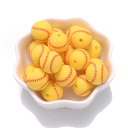 10Pcs 15mm Printed Silicone Beads Round Baseball Tennis Basketball Food Grade Teether Beads for DIY Baby Pacifier Chain Clip