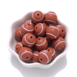 10Pcs 15mm Printed Silicone Beads Round Baseball Tennis Basketball Food Grade Teether Beads for DIY Baby Pacifier Chain Clip