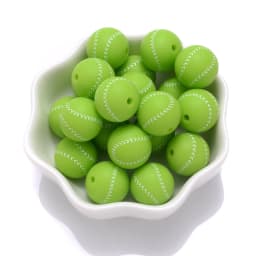 10Pcs 15mm Printed Silicone Beads Round Baseball Tennis Basketball Food Grade Teether Beads for DIY Baby Pacifier Chain Clip