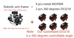 360 Degrees 6 DOF Robot Metal Alloy Mechanical Arm Claw Kit MG996R for Arduino Robotics Kit Educational Ps2 Programmable Toys