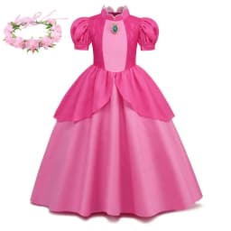Cosplay Peach Costume for Girl Summer Bubble Sleeve Princess Elegant Dress Kids Halloween Christmas Party Dress Children Clothes