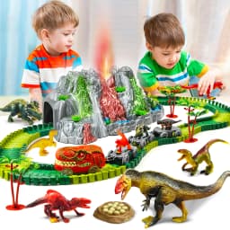 Dinosaur Toys for Kids Mist-spouting Volcano And Climbing Track Train Kit Toys for Boys/Girls Home Schoolers Gift for Party Deco