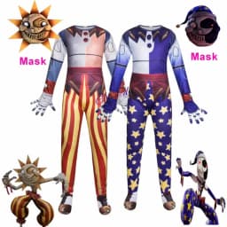 Sundrop Moondrop Cosplay Costume Cartoon Sun Moon Clown Puppet Cosplay Outfit Mask Halloween Birthday Party Costume Kids Boy