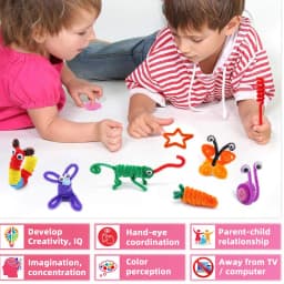 300pcs Kids Art Craft Supplies Set DIY Activities Parties 100 Pipe Cleaners 100 Pompoms 100 Wiggle Eyes Self Adhesive Toys Gifts
