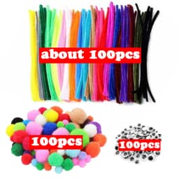 300pcs Kids Art Craft Supplies Set DIY Activities Parties 100 Pipe Cleaners 100 Pompoms 100 Wiggle Eyes Self Adhesive Toys Gifts