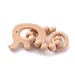 1Pcs Baby Wooden Teether Ring Food Grade Cartoon Animal Rattle Bracelet For Wooden Round Bead Baby Bracelet Teething Care Toys