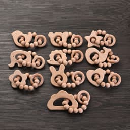 1Pcs Baby Wooden Teether Ring Food Grade Cartoon Animal Rattle Bracelet For Wooden Round Bead Baby Bracelet Teething Care Toys