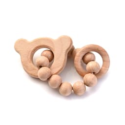 1Pcs Baby Wooden Teether Ring Food Grade Cartoon Animal Rattle Bracelet For Wooden Round Bead Baby Bracelet Teething Care Toys