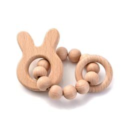 1Pcs Baby Wooden Teether Ring Food Grade Cartoon Animal Rattle Bracelet For Wooden Round Bead Baby Bracelet Teething Care Toys