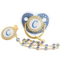 26 Letters Pacifier Blue Baby Pacifier with Bead Chain Gem Clip /Teether Toy