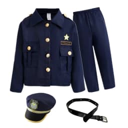 Kids Police Officer Costume Set - Jacket, Pants, Justice Hero Boys Police Officer Uniform Cap & Accessories for Halloween Party