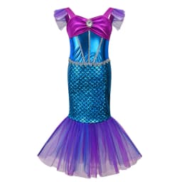 1-12Y Cute Mermaid Tutu Dress with Coral Starfish Appliques Off Shoulder Fancy Princess Frock Toddler Birthday Party Puffy Gown