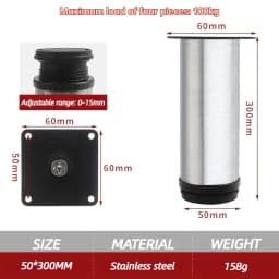 4 Pcs White Stainless Steel Replacement Metal Feet Black Adjustable Furniture Legs for Cabinet Sofa Cupboard Furniture Hardware