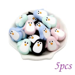 Cute-Idea 5PCs Mini Penguin Baby Animal Silicone Beads Teething Product Food Grade Pacifier Chain Rodent Toys Accessories gifts