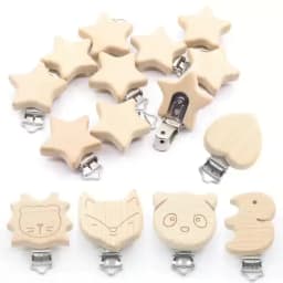5Pcs/Sets Baby Pacifier Clips BPA Free Cute Modelling Beech Pacifier Clip Baby DIY Cartoon Animal Wooden Log Nipple Chain Holder