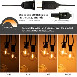 GANRILAND 25FT 50FT G40 Led String Lights Amber Glass Bulb Dimmable 2200K Connectable US EU Plug Party Wedding Decor Fairy Light