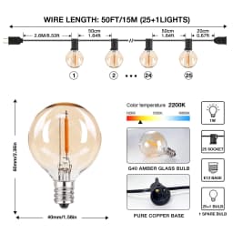 GANRILAND 25FT 50FT G40 Led String Lights Amber Glass Bulb Dimmable 2200K Connectable US EU Plug Party Wedding Decor Fairy Light