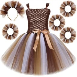 Jungle Lion Party Dresses for Girls Kids Animal Halloween Costume with Wrist & Ankle Cuffs Princess Birthday Tutus Child Outfit