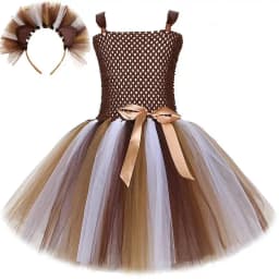 Jungle Lion Party Dresses for Girls Kids Animal Halloween Costume with Wrist & Ankle Cuffs Princess Birthday Tutus Child Outfit