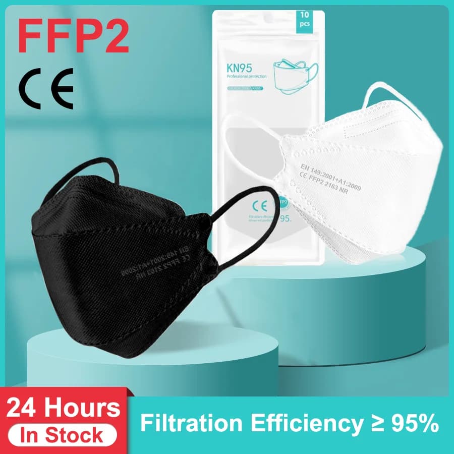 20PCS Adult Fish KN95 FFP2 Mask CE Approved Masks Dust Respirator Protective Face Masks Melt-blown Filtering Fast Delivery