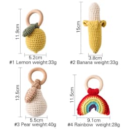1PC Baby Lemon Crochet Ratter Toys Wood Teether Fruit Cotton Music Rattle Baby Teether Rodent Infant Gym Mobile Rattles Toy Gift
