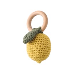 1PC Baby Lemon Crochet Ratter Toys Wood Teether Fruit Cotton Music Rattle Baby Teether Rodent Infant Gym Mobile Rattles Toy Gift