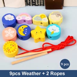 9-36pcs Baby Wooden Toys Cartoon Fruit Animal Stringing Threading Wooden Beads Toy Monterssori Educational Toys For Kids
